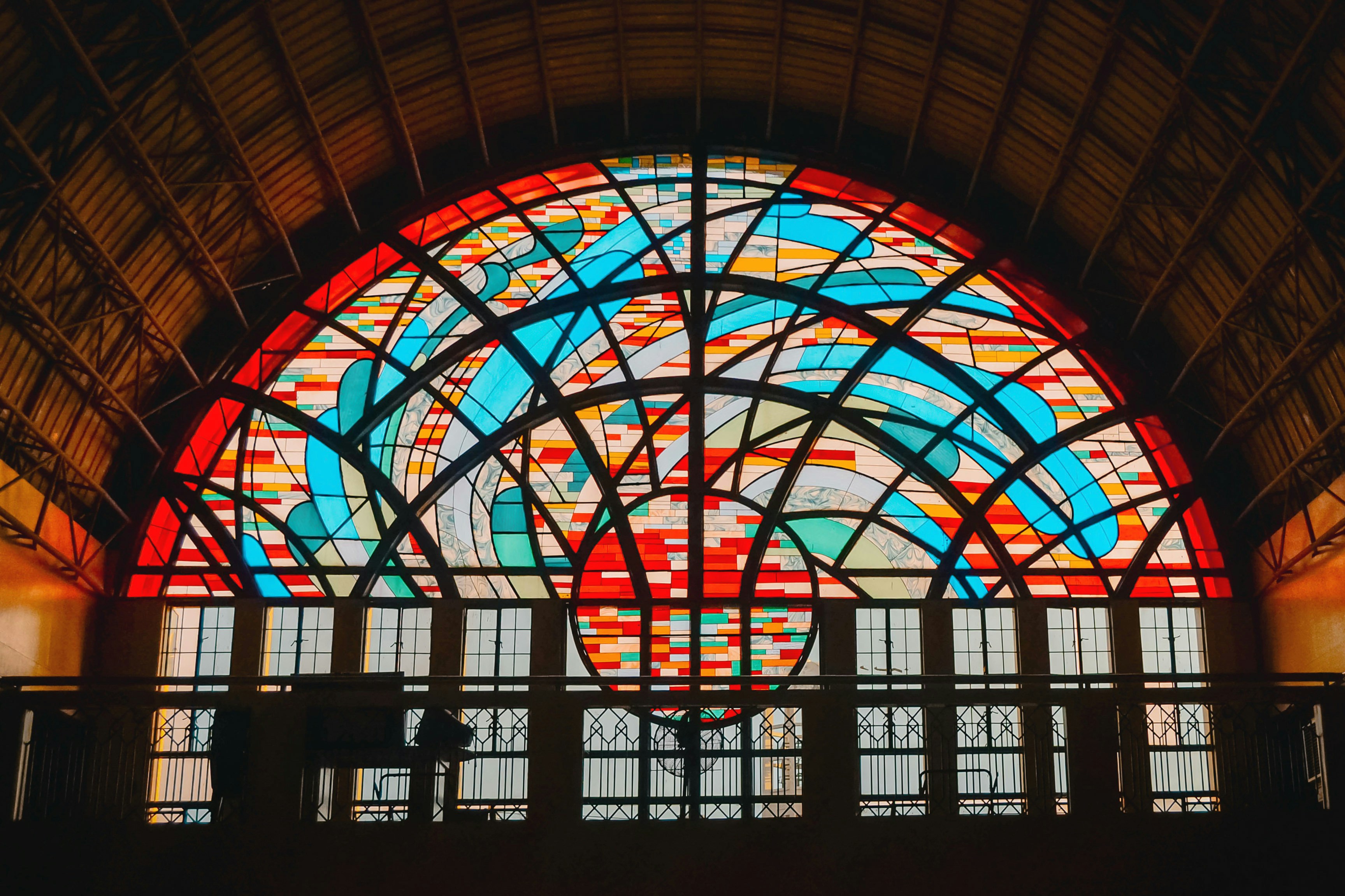 Stained glass windows of the Bahay ng Alumni at the University of the Philippines